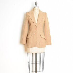 vintage 70s jacket beige wool TOPSHOP blazer neutral brown XS